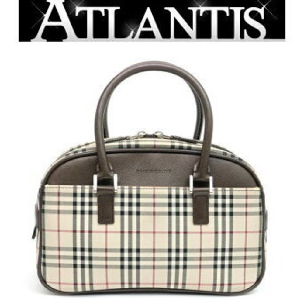 Burberry Boston Bag Handbag Nova Check Canvas Beige Brown